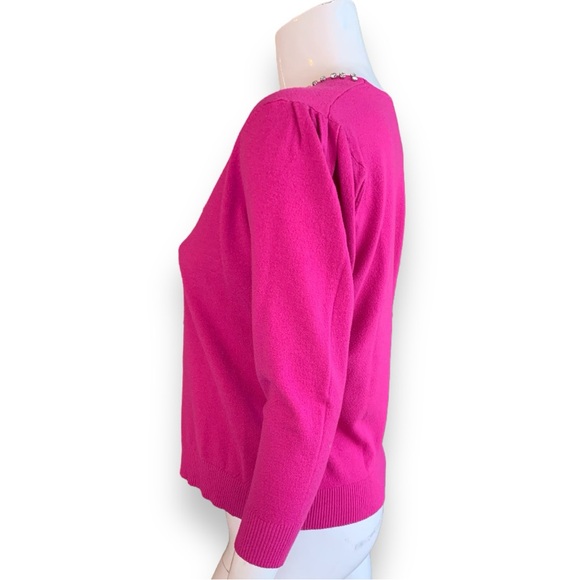 LIV MILANO HOT PINK LONG SLEEVE SWEATER WITH RHINESTONE ACCENTS. WOMEN SZ MEDIUM - Picture 4 of 7